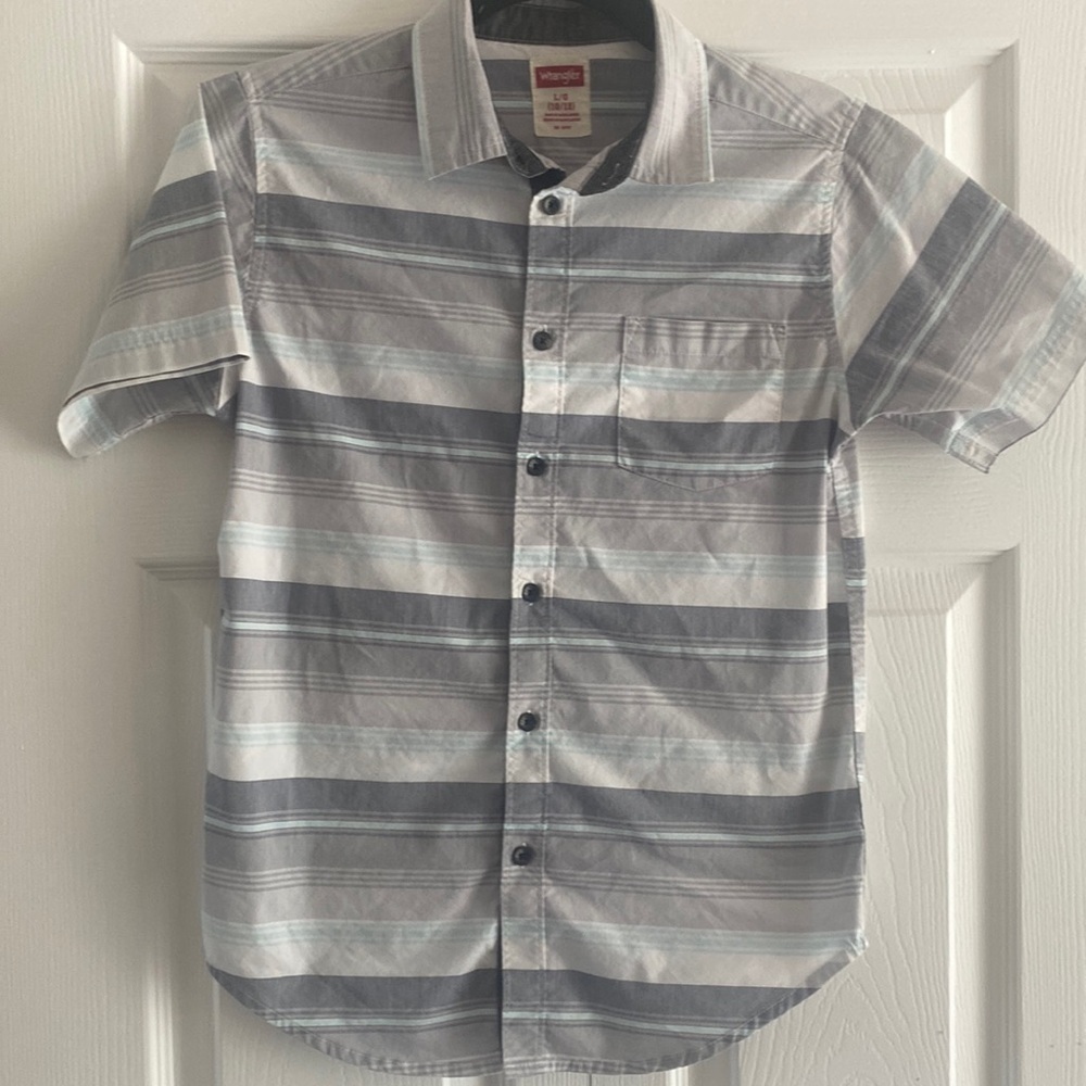 Wrangler casual button‎ up shirt youth size L blue gray